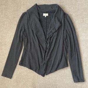 Lou & Grey Sweatshirt Womens Medium Blue White Striped Cardigan Pockets Comfort